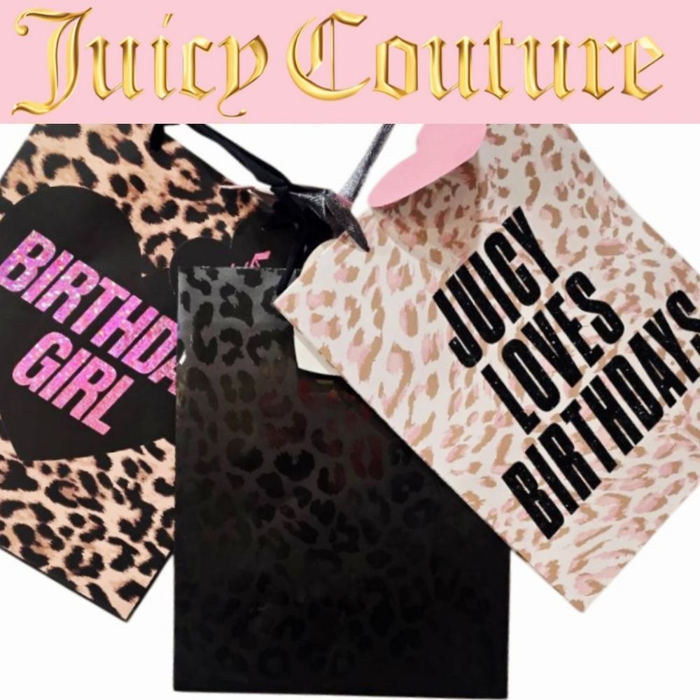Juicy Couture Home Set of 3 Leopord Print, Glitter, & Metallic Gift Bags